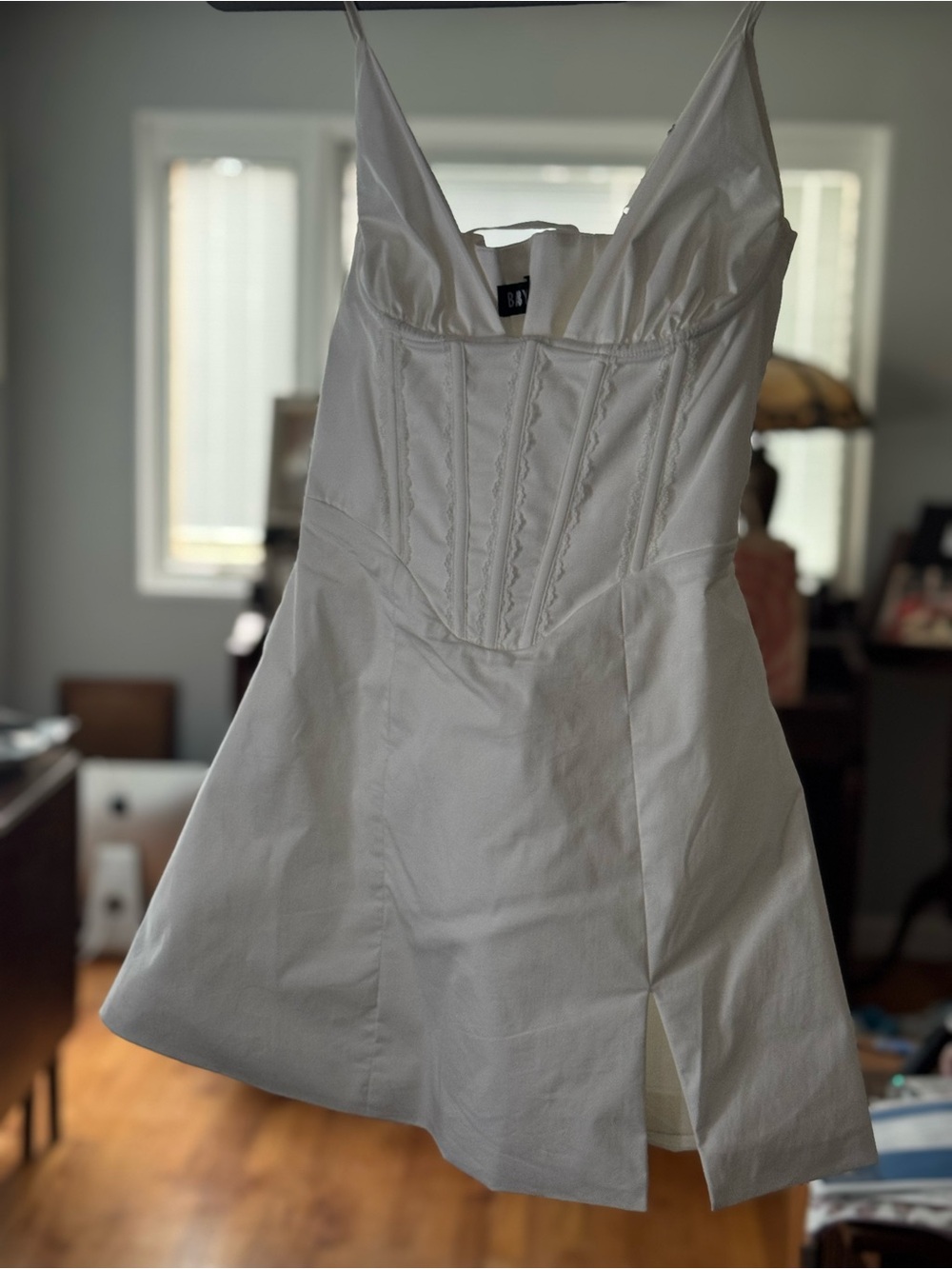 White Corset-Style Spaghetti Strap Mini Dress